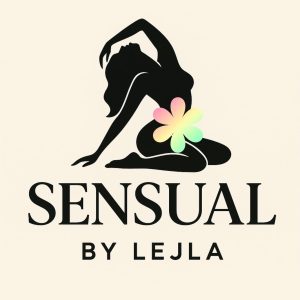 logo kobieta wygięta do tyłu, zakryta kwiatkiem i napis "sensualna by lejla"